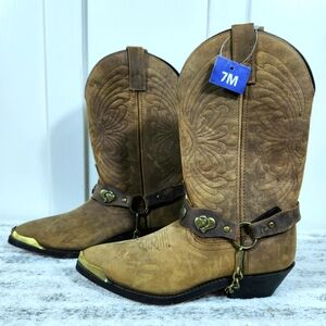 NWT Masterson Western Tan Brown Leather Cowboy Boots RB920 | Women's Size 7